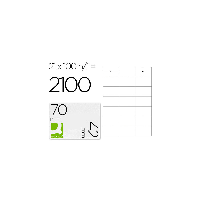 Etiqueta adhesiva q-connect kf10648 tamaño 70x42 mm fotocopiadora laser ink-jet caja con 100 hojas din a4