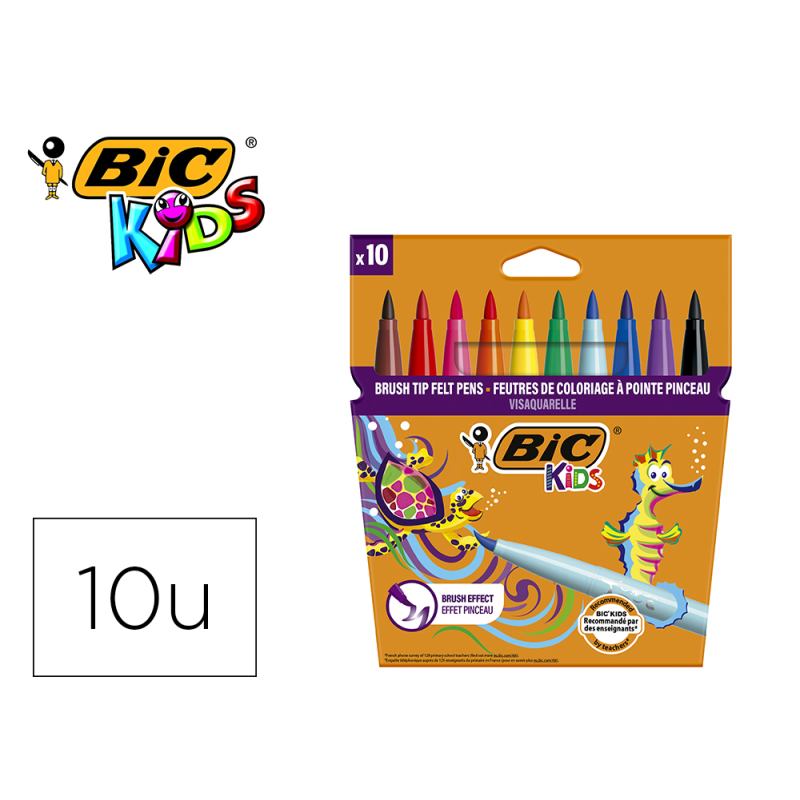Rotulador bic kids visaquarelle estuche de 10 colores punta pincel tinta base de agua