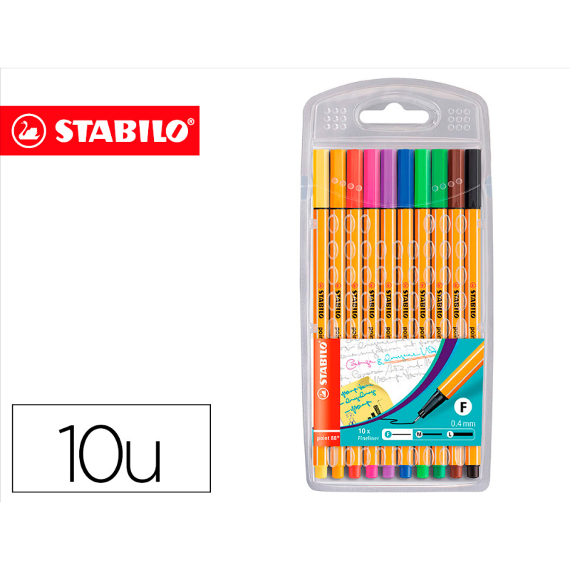 Rotulador stabilo punta de fibra point 88 estuche de 10 unidades colores surtidos