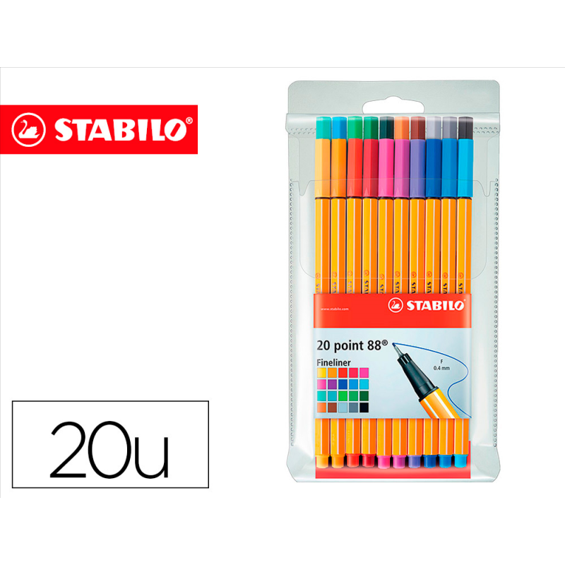Rotulador stabilo punta de fibra point 88 estuche de 20 unidades colores surtidos