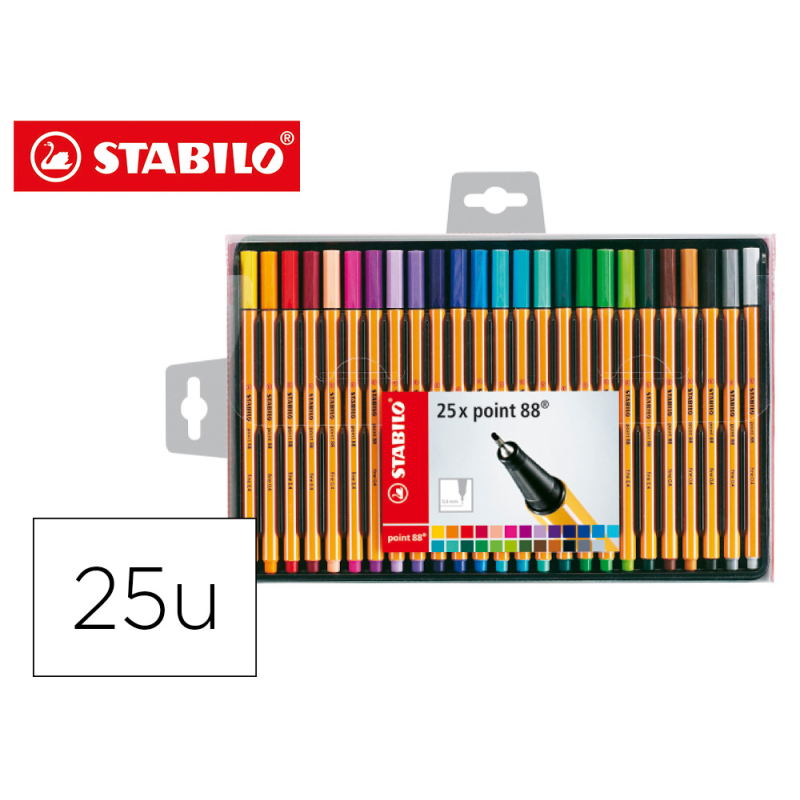 Rotulador stabilo punta de fibra point 88 estuche de 25 unidades colores surtidos