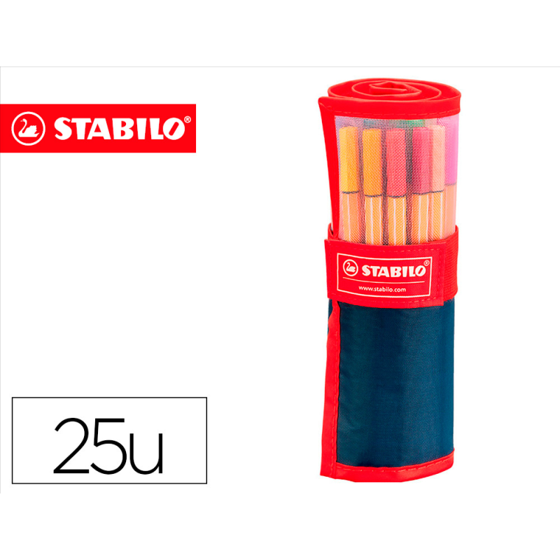 Rotulador stabilo punta de fibra point 88 estuche rollerset de 25 colores surtidos