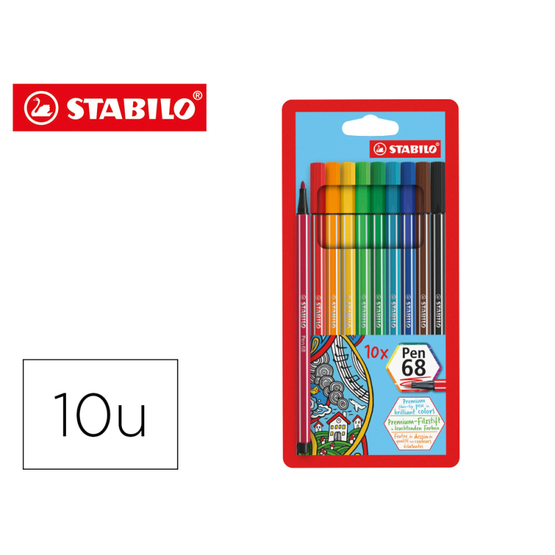 Rotulador stabilo acuarelable pen 68 estuche de 10 unidades colores surtidos