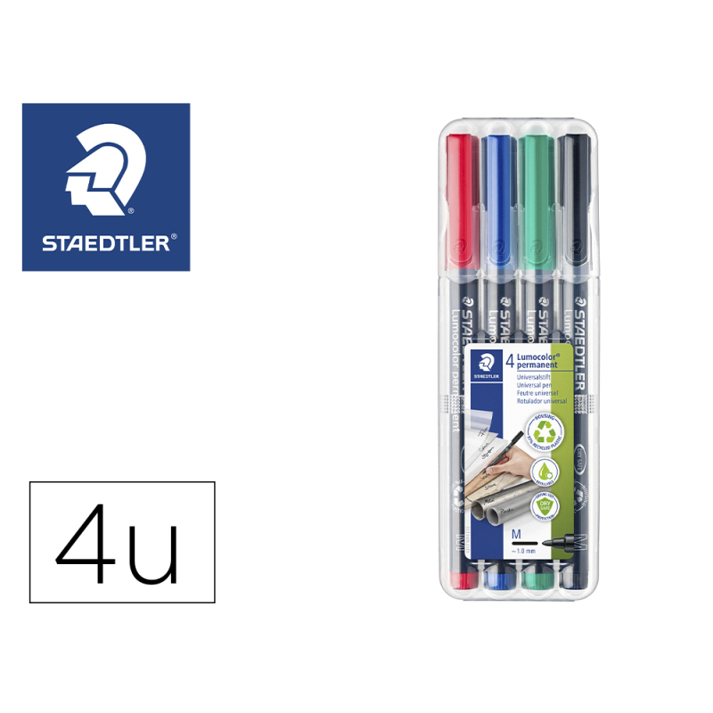 Rotulador staedtler lumocolor retroproyeccion punta de fibra permanente 317 wp estuche 4 colores punta media
