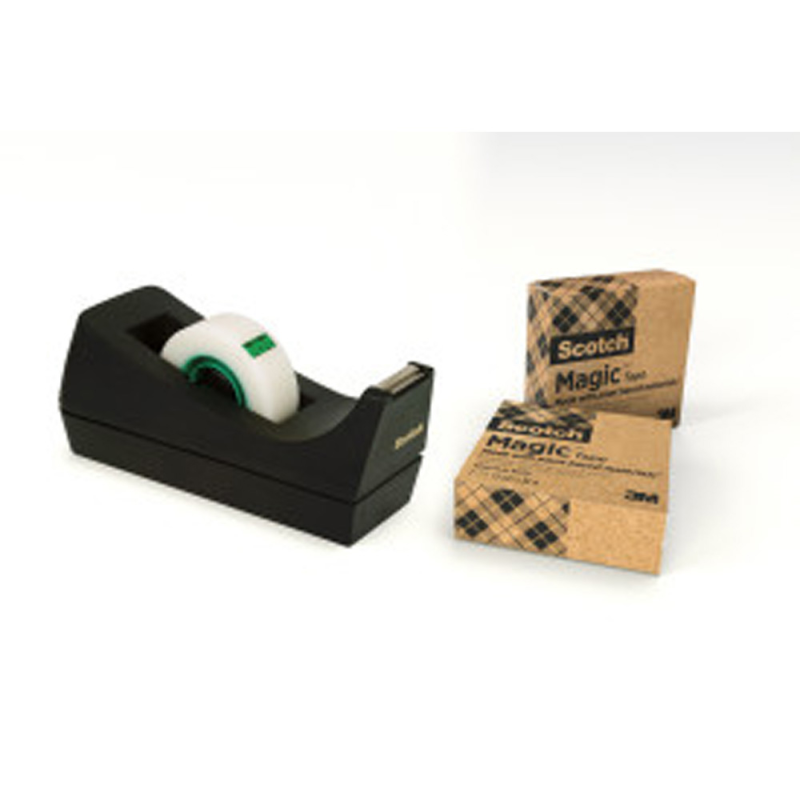 Portarrollo sobremesa scotch c38 color negro incluye 3 cintas scotch magic 33 mt x 19 mm