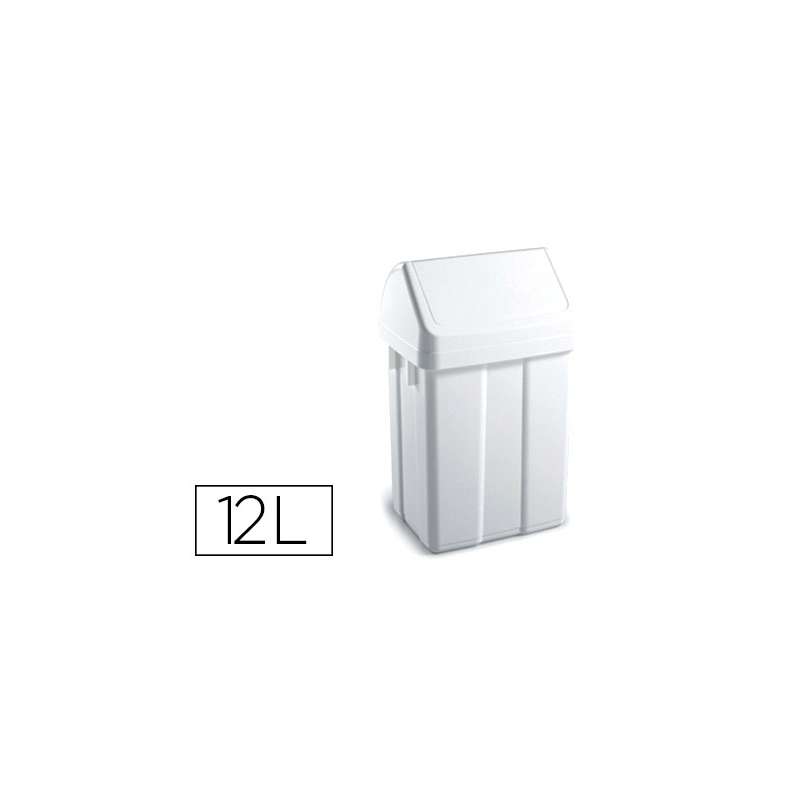 Papelera contenedor tts plastico con tapadera max 12 litros blanca 400x230x200 mm