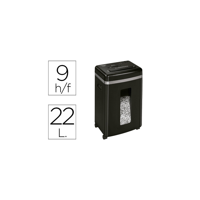 Destructora de documentos fellowes 450m capacidad de corte 9 hojas destruye grapas clips tarjetas y cd 22 litros
