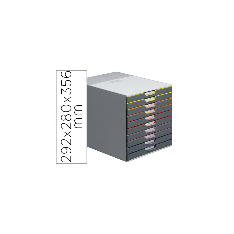 Fichero cajones de sobremesa durable varicolor apilables 10 cajones plastico 292x280x356 mm