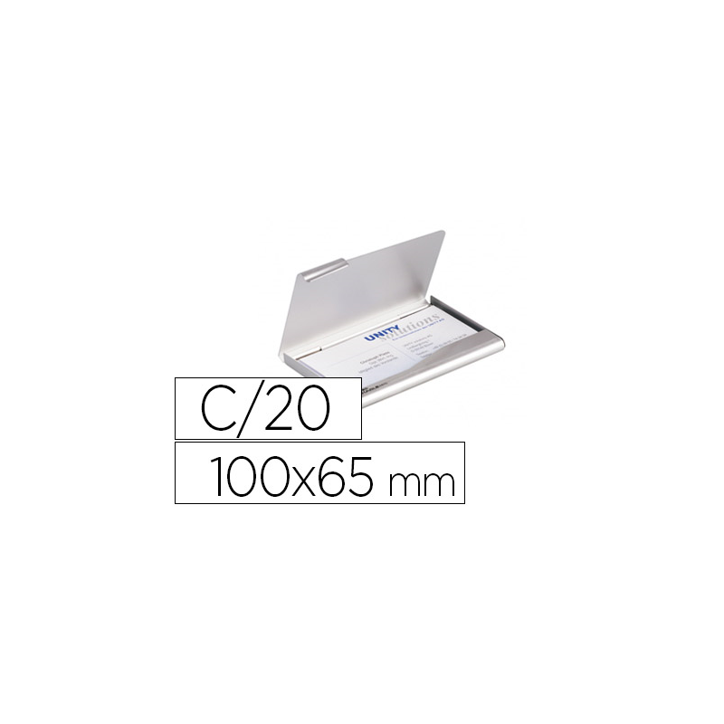 Tarjetero durable aluminio capacidad 20 tarjetas de visitas 55x90 mm color plata 100x65 mm