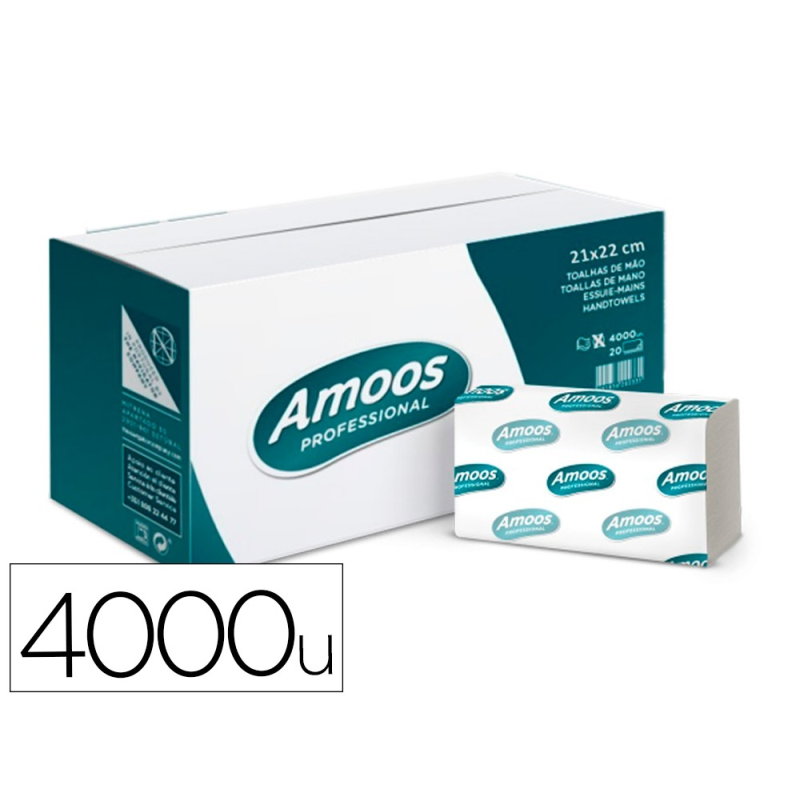 Toalla de papel secamanos amoos engarzada 2 capas 21x22 cm caja de 4000 unidades