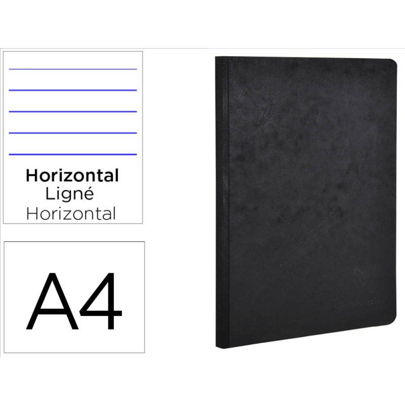 Libreta age-bag tapa cartulina lomo cosido rayado horizontal 96 hojas color negro 210x297 mm