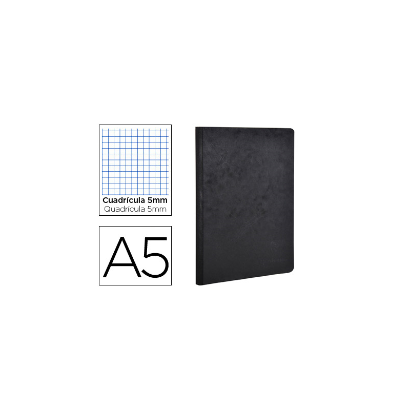Libreta age-bag tapa cartulina lomo cosido cuadro 5 mm 96 hojas color negro 148x210 mm