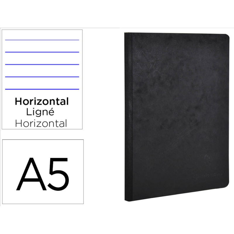 Libreta age-bag tapa cartulina lomo cosido rayado horizontal 96 hojas color negro 148x210 mm