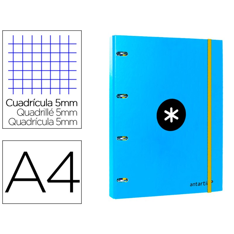 Carpeta con recambio antartik a4 cuadro 5mm forrada 4 anillas 25mm redondas color azul