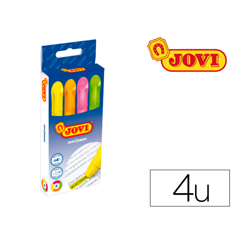 Marcador de cera gel jovi fluorescente caja de 4 unidades colores surtidos
