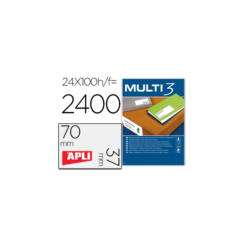 Etiqueta adhesiva multi 3 apli 70x37 mm fotocopiadora laser ink-jet caja con 100 hojas din a4