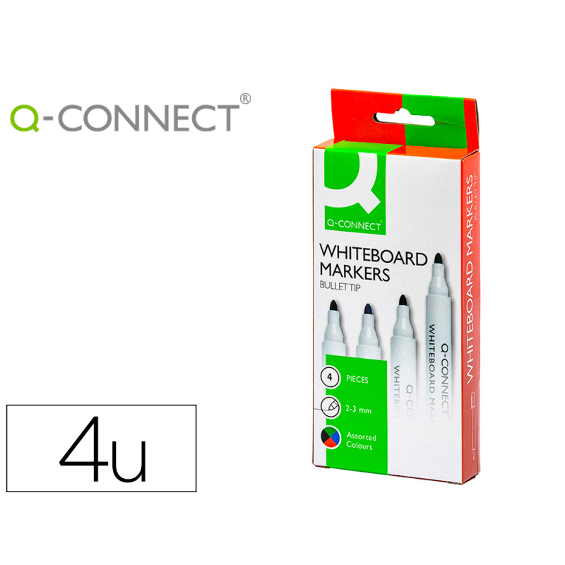 Rotulador q-connect pizarra blanca caja 4 colores surtidos punta redonda 3 mm