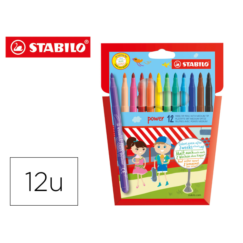 Rotulador stabilo power caja de 12 unidades colores surtidos