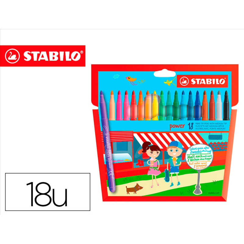 Rotulador escolar stabilo powe r caja de 18 unidades colores surtidos