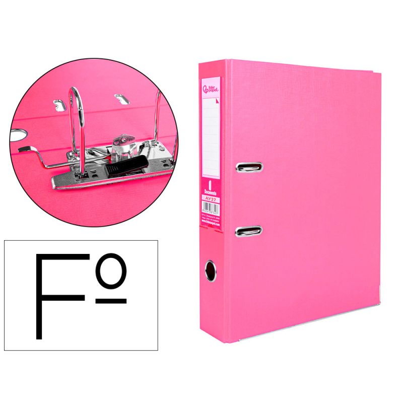 Archivador de palanca liderpapel folio documenta forrado pvc con rado lomo 75 mm rosa compresor metalico