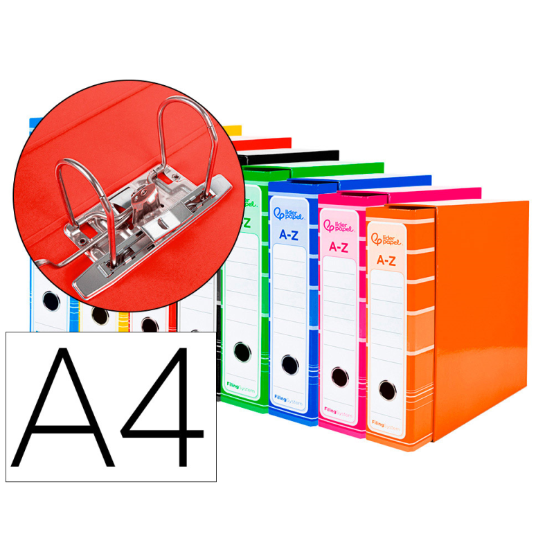 Archivador de palanca liderpapel a4 filing system forrado sin rado lomo 80 mm colores surtidos con caja y