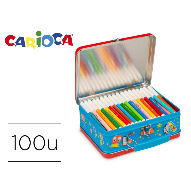 Rotulador carioca color kit caja metalica de 100 unidades surtidas + album colorear