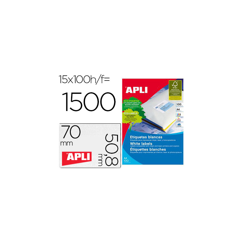 Etiqueta adhesiva apli 1295 tamaño 70x50,8 mm fotocopiadora laser ink-jet caja con 100 hojas din a4
