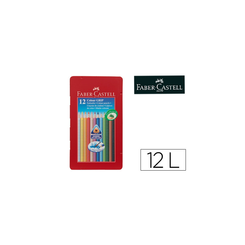 Lapices de colores faber castell acuarelable colour grip triangular caja metalica de 12 colores surtidos