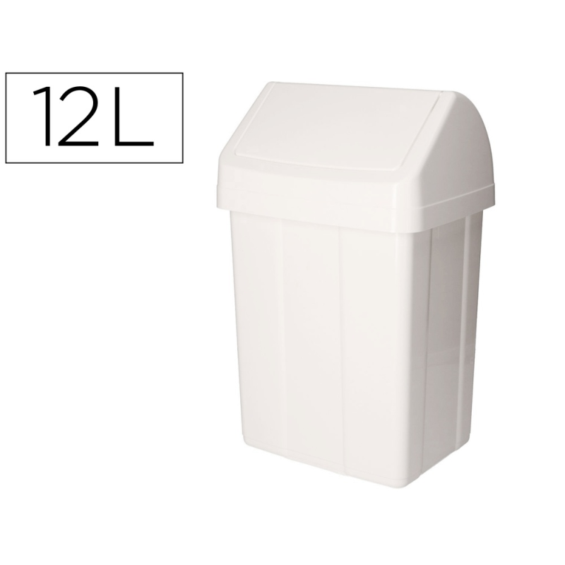 Papelera contenedor tts plastico con tapadera max 12 litros blanca 400x230x200 mm