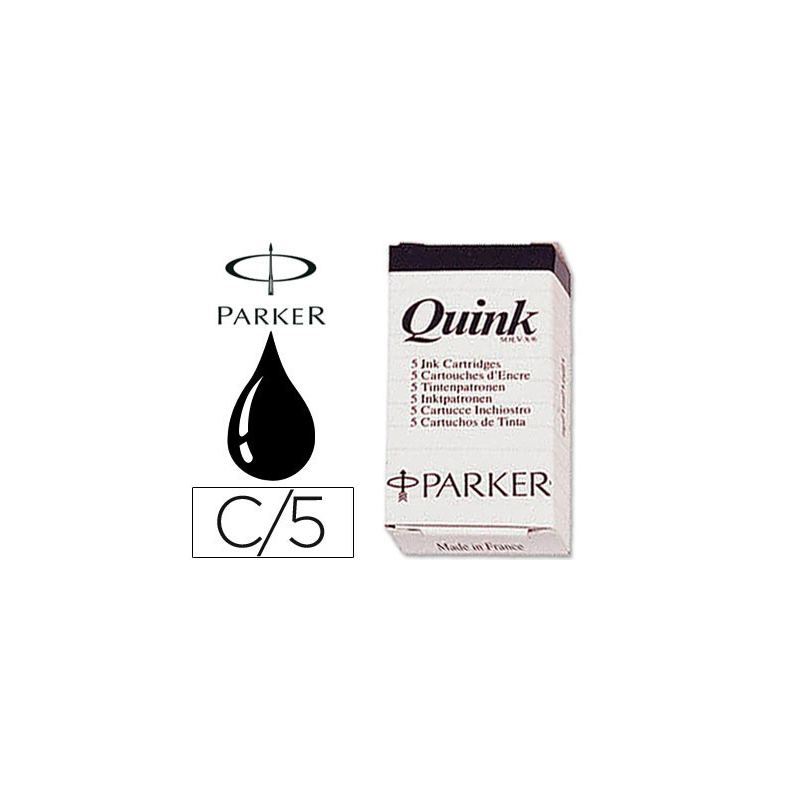 Tinta estilografica parker negra caja de 5 cartuchos