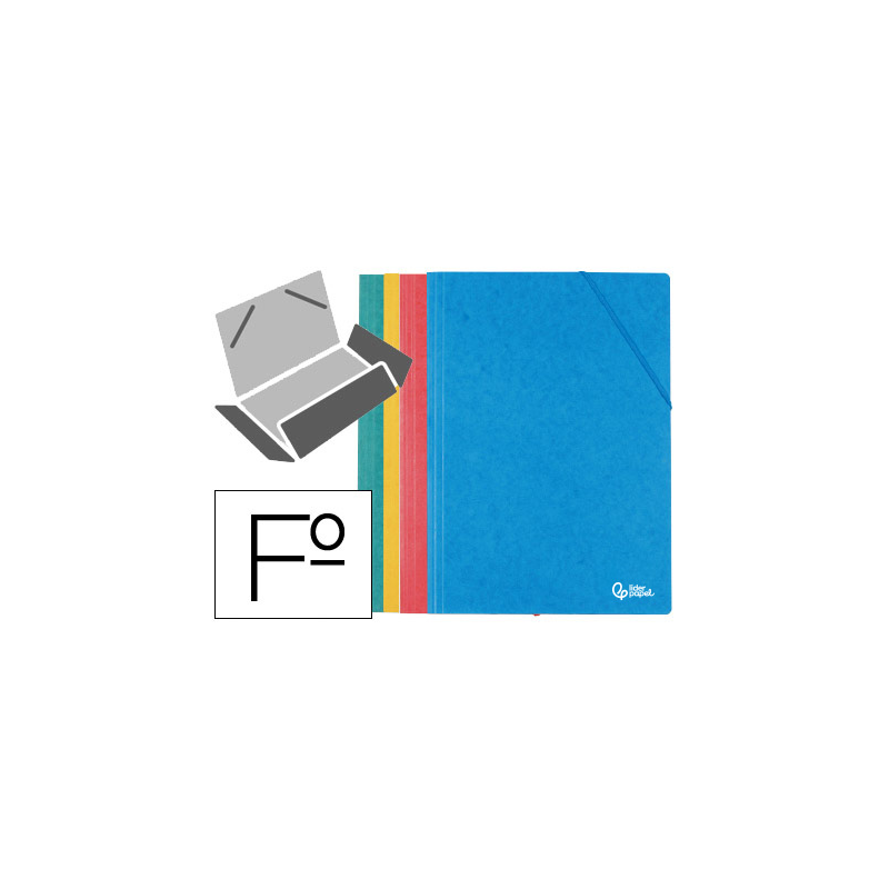 Carpeta liderpapel gomas tres solapas carton simil prespan folio pack de 4 unidades colores surtidos