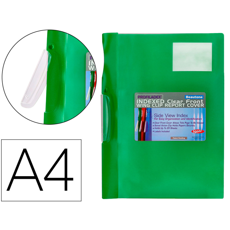 Carpeta beautone dossier pinza lateral 48383 polipropildin a4 verde pinza giratoria -pack de 10 retractilado