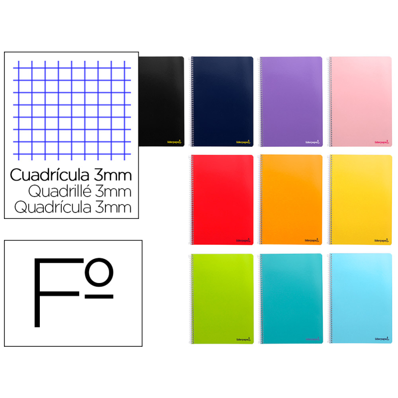 Cuaderno espiral liderpapel folio smart tapa blanda 80h 60gr cuadro 3mm con margen colores surtidos