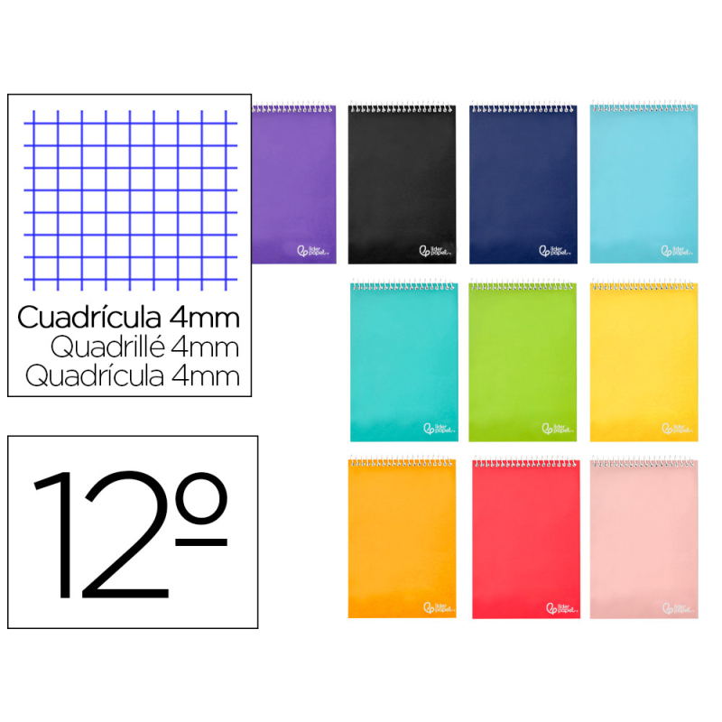 Cuaderno espiral liderpapel bolsillo doceavo apaisado witty tapa dura 80h 75gr cuadro 4 mm colores surtidos