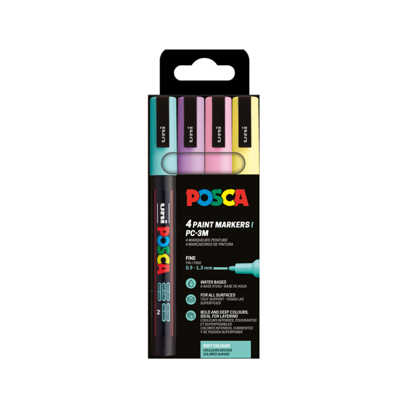 Rotulador uni posca pc-3m/4c estuche de 4 unidades colores pastel surtidos
