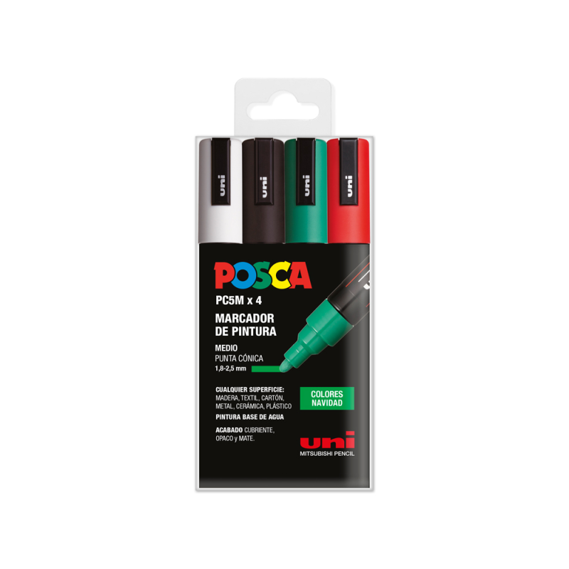 Rotulador uni posca pc-5m/4c estuche de 4 unidades colores navidad surtidos