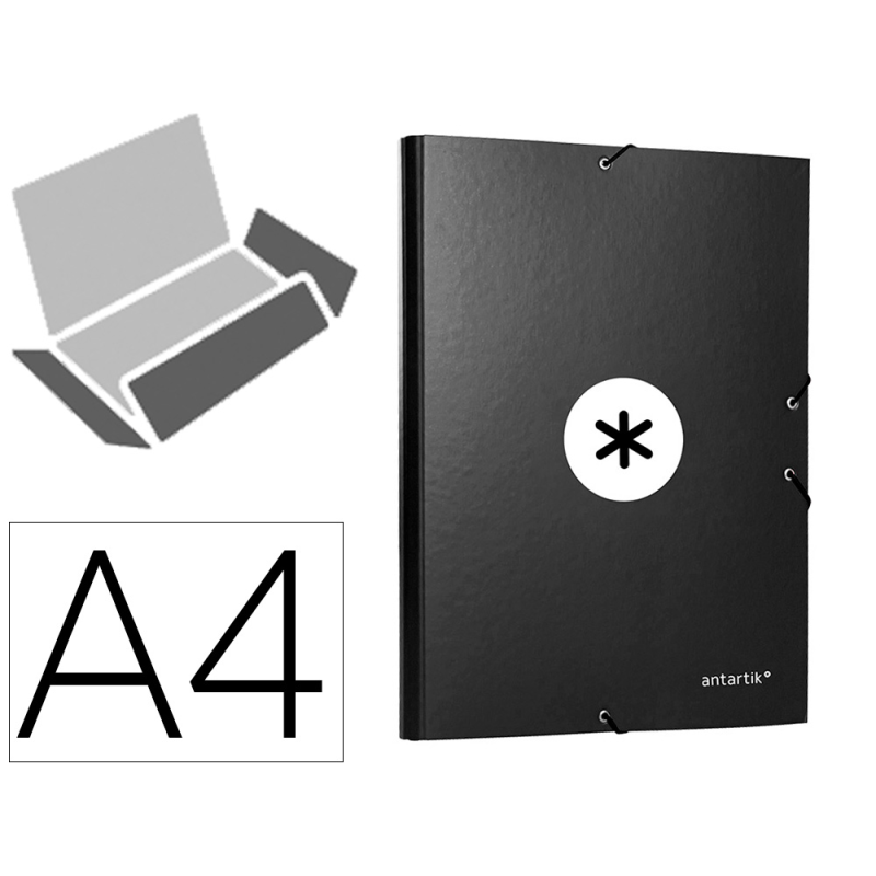 Carpeta antartik gomas tres solapas carton forrado color negro