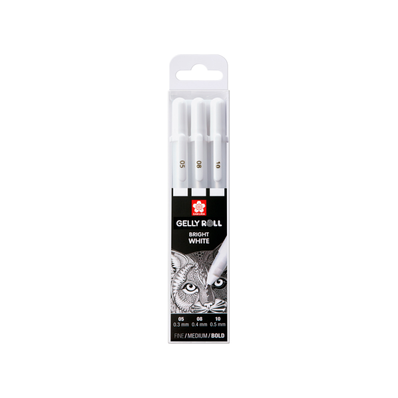 Rotulador roller sakura gelly basic blanco estuche de 3 unidades