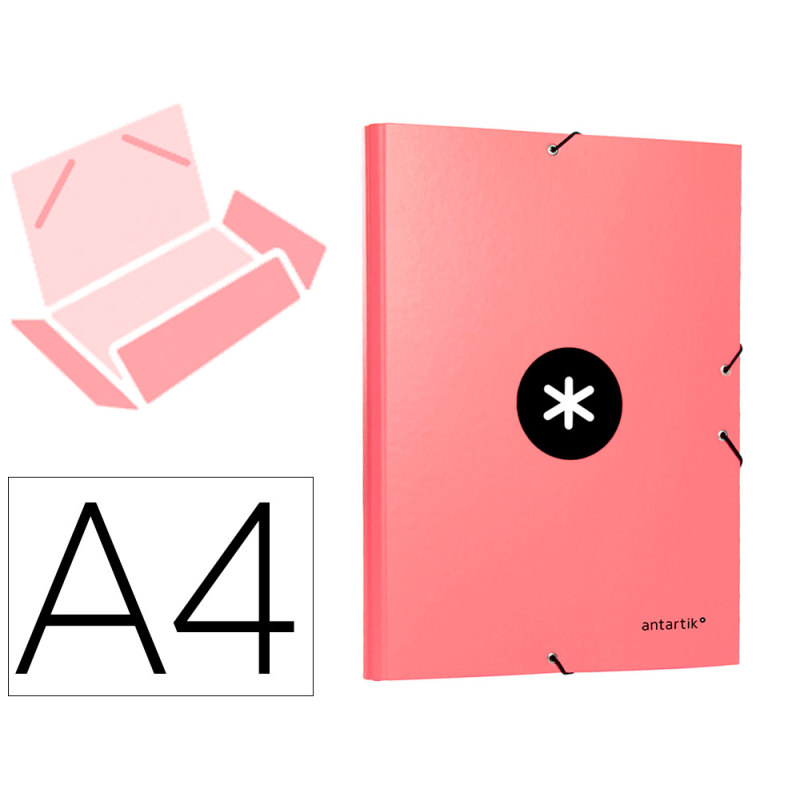 Carpeta antartik gomas tres solapas carton forrado a4 color coral