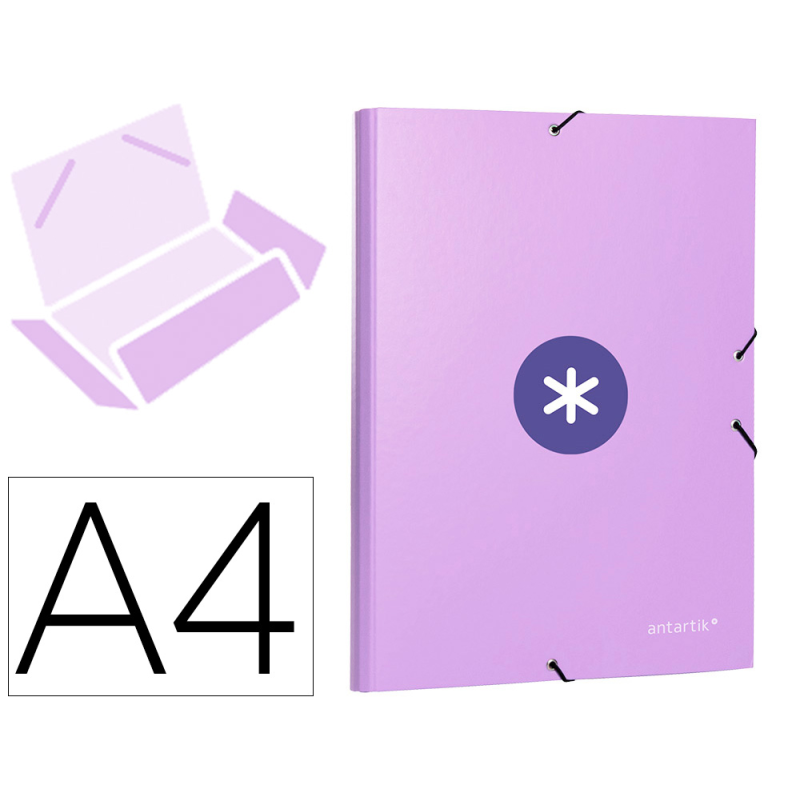 Carpeta antartik gomas tres solapas carton forrado a4 color lavanda