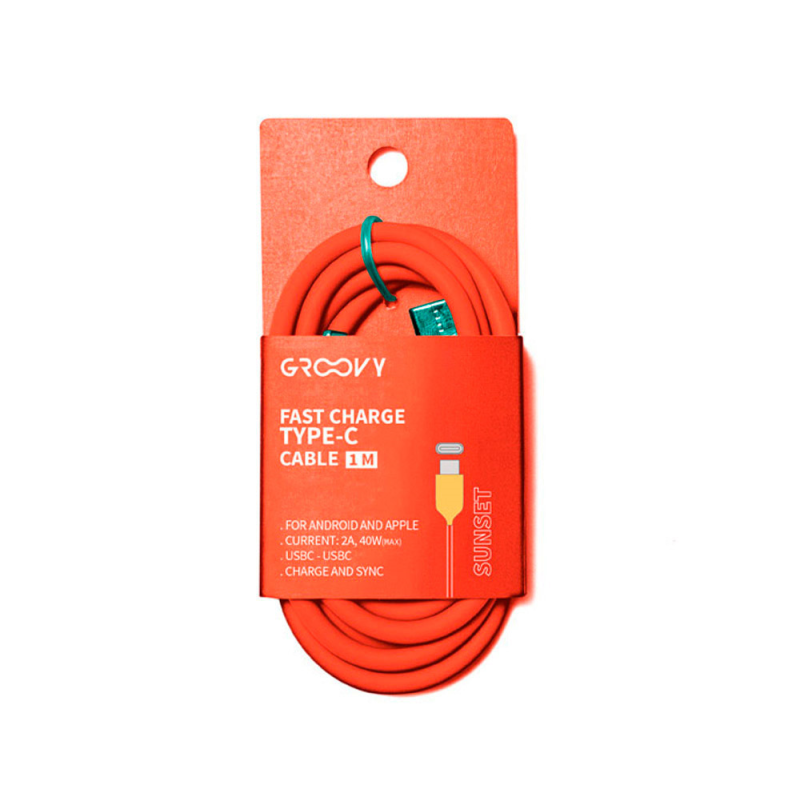 Cable groovy usb 2.0 tipo c a tipo c longitud 1 mt silicona color naranja