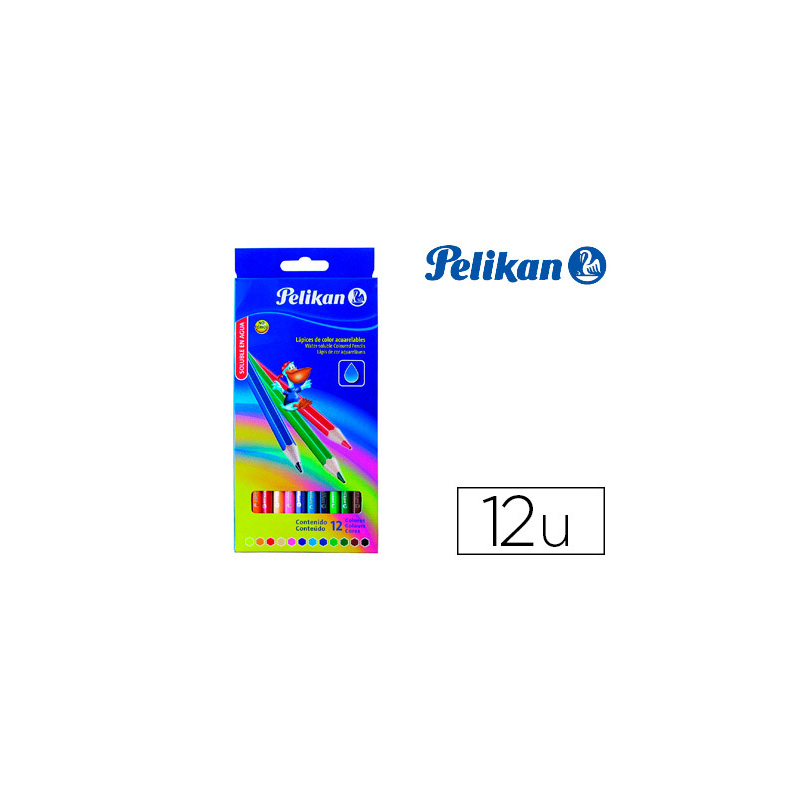 Lapices de colores pelikan hexagonales acuarelables mina 3mm caja de 12 colores surtidos