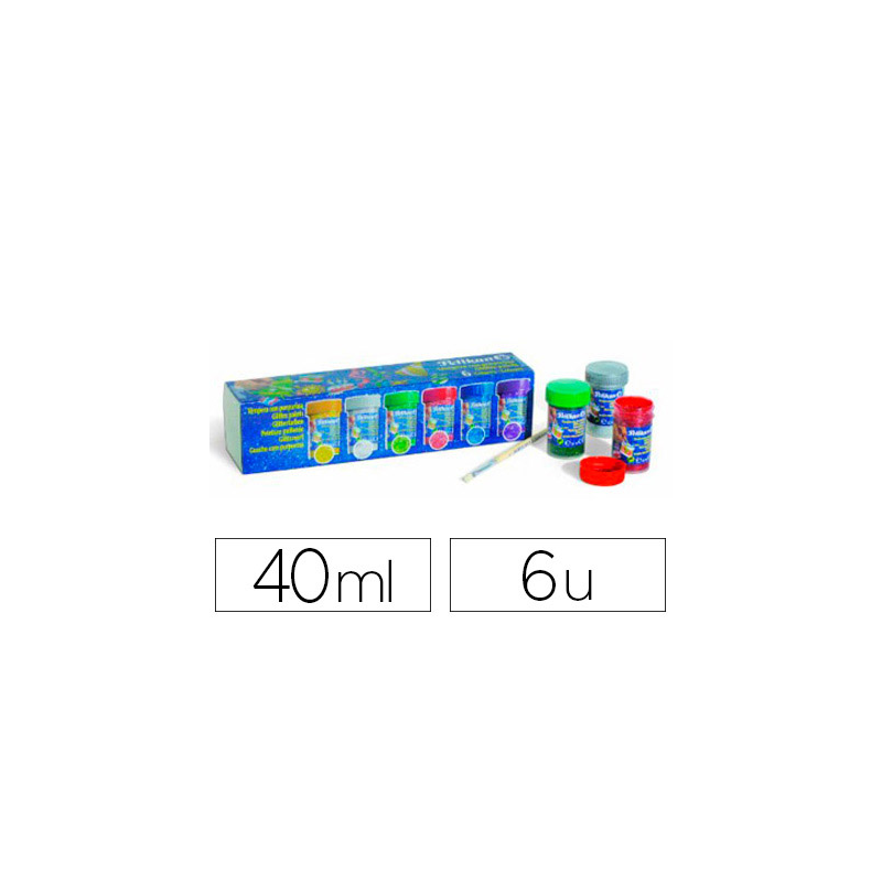 Tempera pelikan glitter 20 ml 942/20s caja 6 colores surtidos + pincel