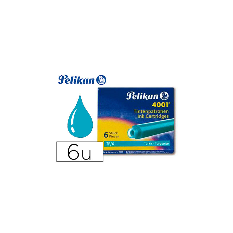 Tinta estilografica pelikan tp6 turquesa caja de 6 cartuchos