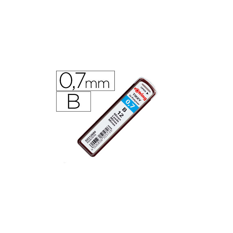 Minas rotring grafito 0,7 mm b estuche de 12 minas