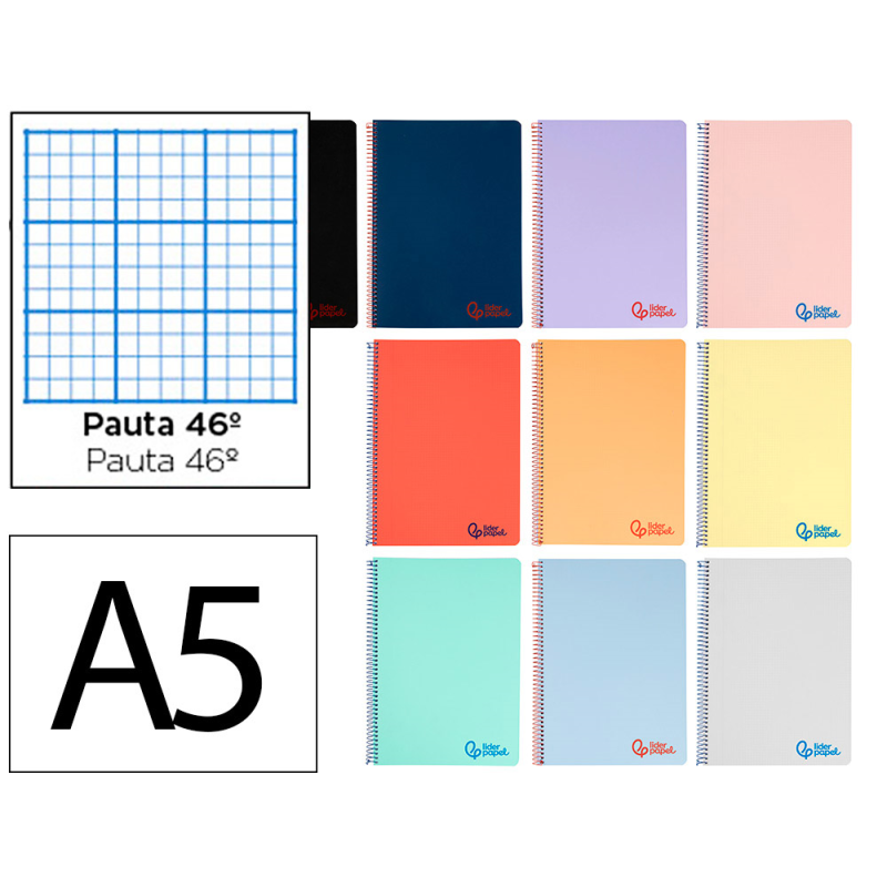 Cuaderno espiral liderpapel a5 wonder tapa plastico 80h 90g rayado nº46 colores surtidos