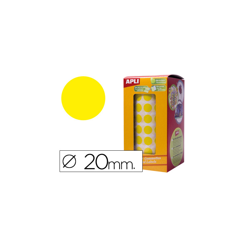 Gomets autoadhesivos circulares 20 mm amarillo rollo de 1770 unidades