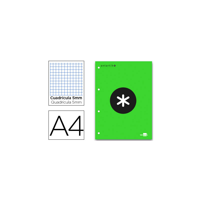 Bloc encolado antartik cuadro 5 mm a4 natural 80 h 100 gr color verde