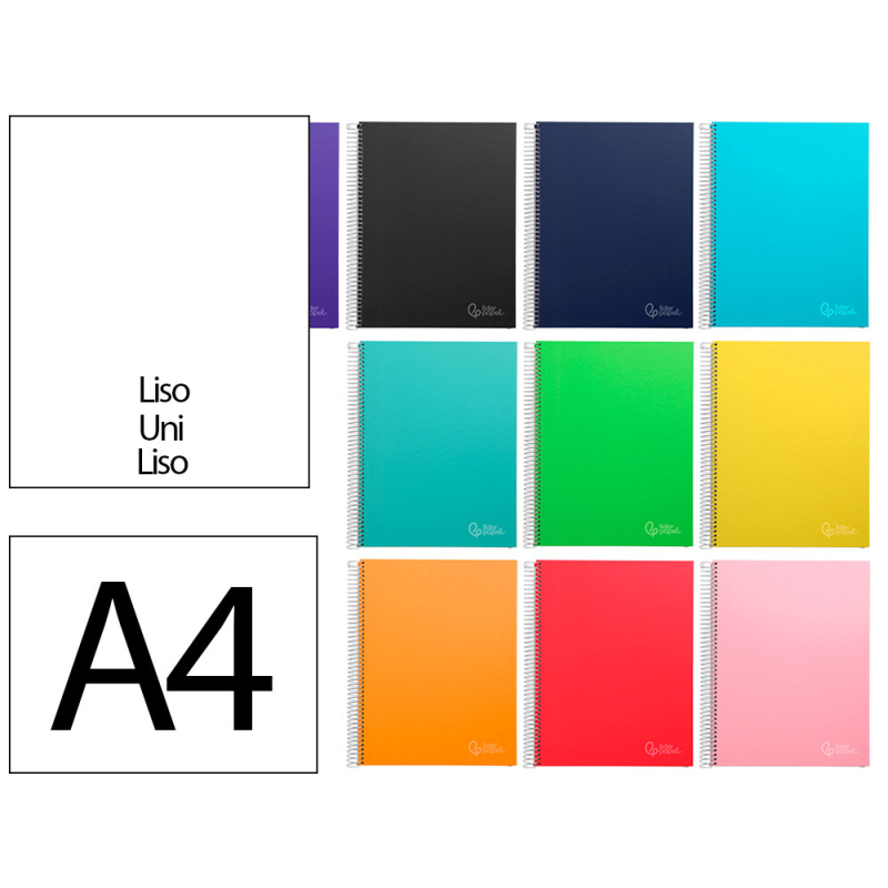 Cuaderno espiral liderpapel a4 micro jolly tapa forrada 140h 75gr liso 5 bandas 4 taladros colores surtidos