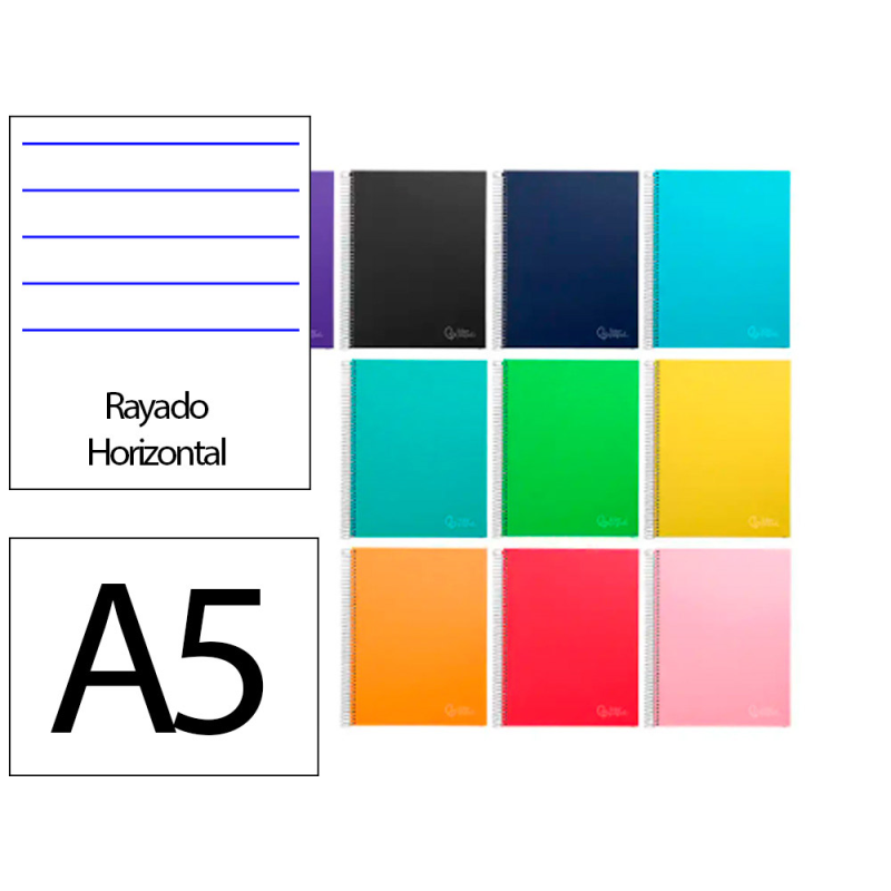 Cuaderno espiral liderpapel a5 micro jolly tapa forrada 140h 75gr horizontal 5 bandas 6 taladros colores surtidos